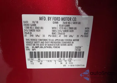 2019 Lincoln Nautilus Reserve z USA, uszkodzony, nr VIN 2LMPJ8L97KBL15836